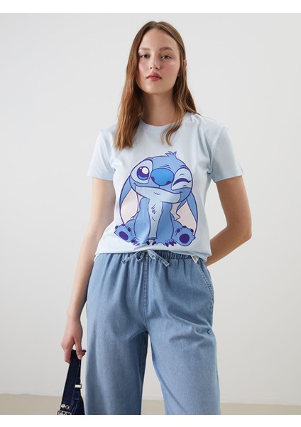 Yeni Sezon Bisiklet Yaka Stitch Baskili Kadin Tisort - S5OY23Z8