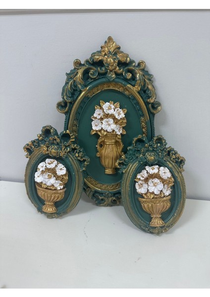 Yeşil Çiçekli Tablo Set 3 Lü Duvar Masa Tablo Büyük 22CM Küçük 13CM fiyatları