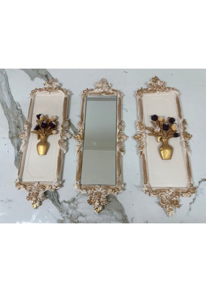 Dekoratif Duvar Tablosu Çiçek ve Aynalı El Yapımı Tablo 46 cm fiyatları