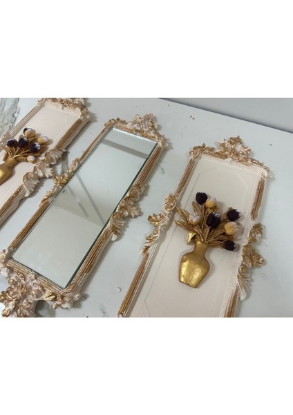 Dekoratif Duvar Tablosu Çiçek ve Aynalı El Yapımı Tablo 46 cm modelleri