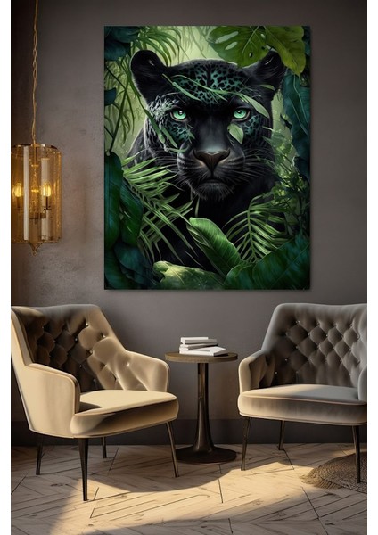 Yeşil Gözlü Leopar Kanvas Tablo Ev Duvar Salon Ofis Dükkan Hediyelik Dekarasyon Süsü