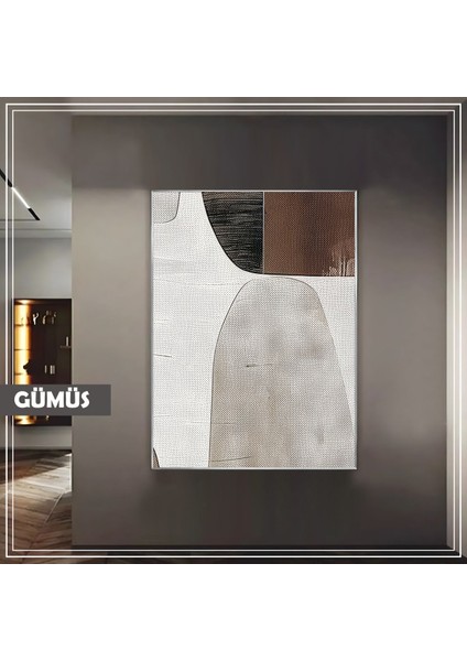 |kahve Renk Soyut Modern Model |çerçeveli Temperli Cam Tablo Tekli Dikey