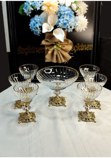 Seçkinev Şubat 7 Parça Gold Ayaklı Dondurma&salata&komposto& Kase Seti