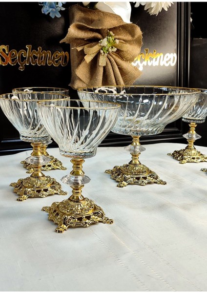 Seçkinev Şubat 7 Parça Gold Ayaklı Dondurma&salata&komposto& Kase Seti fiyatları
