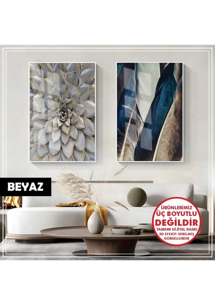 |gümüş-Lacivert Ortanca-Kanat Soyut Kombini |çerçeveli Cam Tablo 2li Dikey