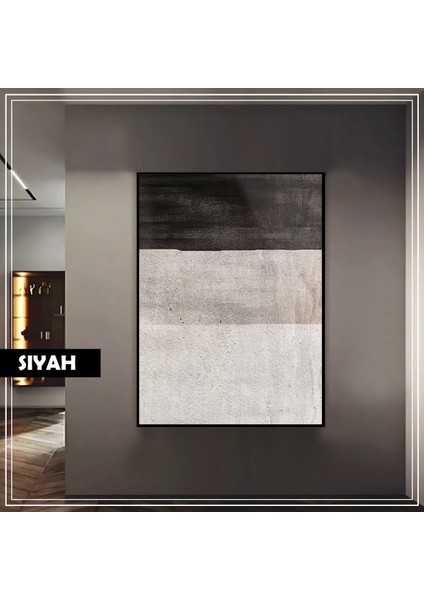 |gri-Siyah Kontrastlı Geometrik Soyut Model |çerçeveli Temperli Cam Tablo Tekli Dikey