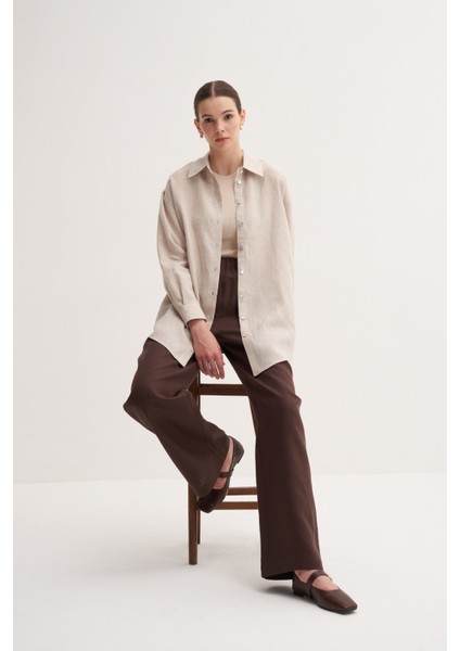 Natürel %100 Keten Rahat Kalıp Midi Gömlek modelleri