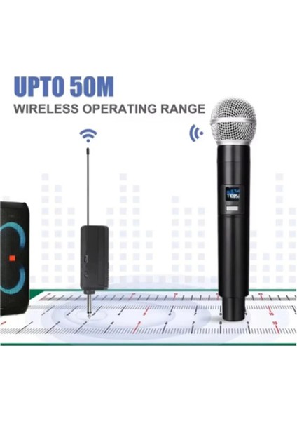 Profesyonel Çiftli Kablosuz Mikrofon Seti Karaoke Şarj Edilebilir 50 Metre Mesafe