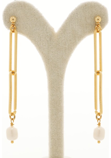 Rajewelery Gerçek Tatlı Su Incili Altın Kaplama Sallantılı Zincir Küpe modelleri