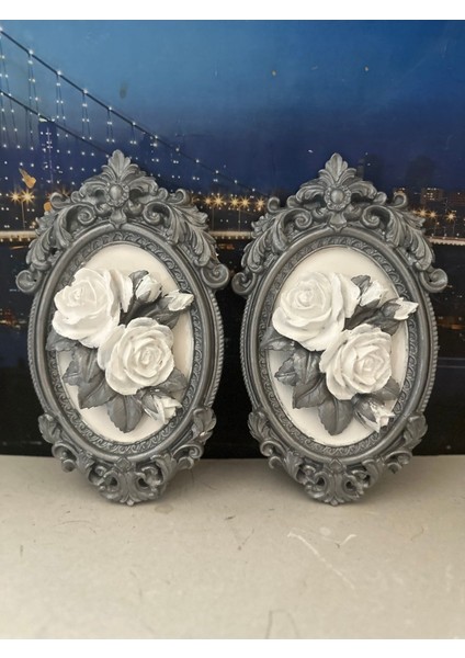 Gümüş Çiçekli Duvar Tablo 3 Lü Set , El Yapımı Dekoratif Duvar Süsü fırsatları