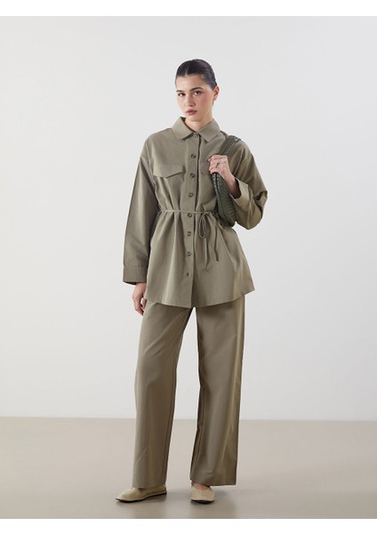 Yeni Sezon Standart Fit Poplin Kadin Pantolon - S5MO15Z8