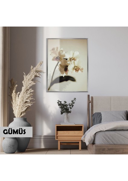 |beyaz Orkide Çiçek Modeli (Orchıd) |çerçeveli Temperli Cam Tablo Tekli Dikey