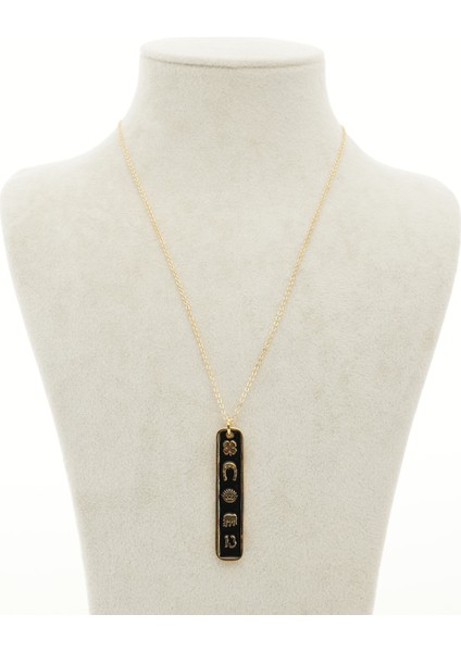 Siyah Mine Detaylı Altın Kaplama Sembol Kolye – Uğur ve Şans Figürlü modelleri