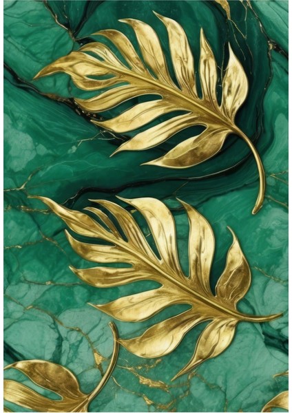 |yeşil Gold Palmiye Modeli (Emerald) |çerçeveli Temperli Cam Tablo Tekli Dikey fiyatları