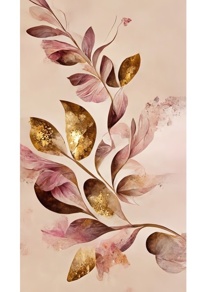 |goldenrose| Yaprak Detaylı Model|çerçeveli Temperli Cam Tablo Tekli Dikey