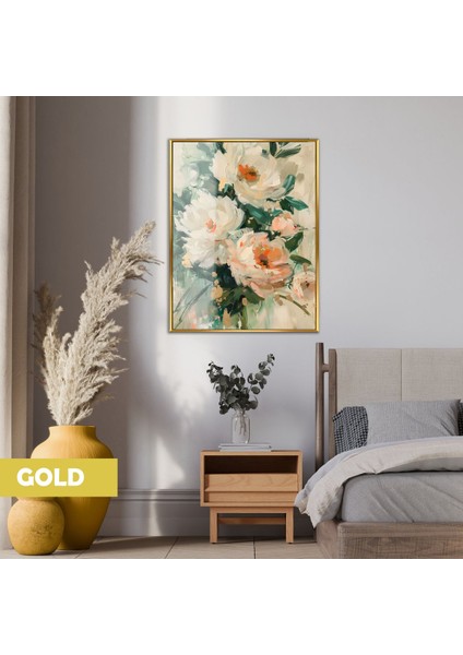 |gardenya Buket Modeli (Oıl Pattern)|çerçeveli Temperli Cam Tablo Tekli Dikey