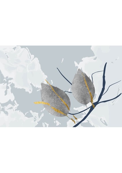 |(Abstract) Gold-Gri Soft Yaprak Dalı Modeli|çerçeveli Temperli Cam Tablo 3lü Yatay modelleri
