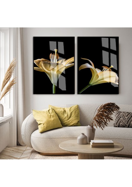 | Sarı Zambak Macro Kombin (Lıly) |çerçeveli Cam Tablo 2li Dikey