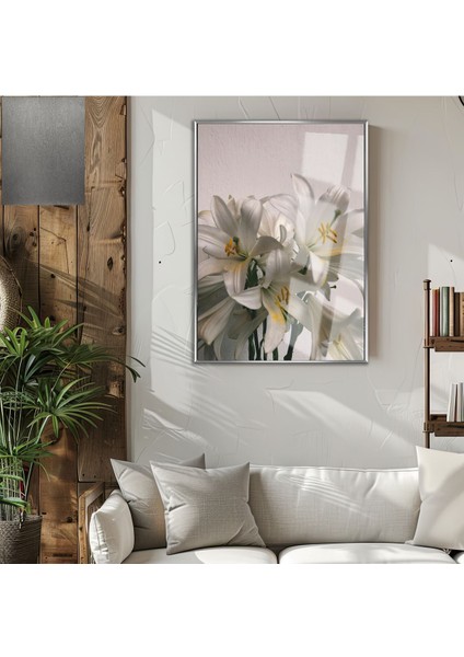 |beyaz Zambak Modeli(Lılıum Candıdum) |çerçeveli Temperli Cam Tablo Tekli Dikey