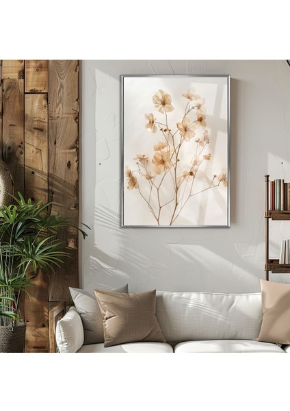 |krem Çiçek Model (Sedef) |çerçeveli Temperli Cam Tablo Tekli Dikey