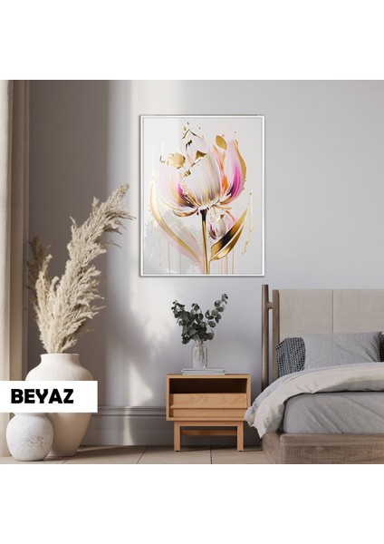 |lale Soyut Model (Goldrose) 2 |çerçeveli Temperli Cam Tablo Tekli Dikey