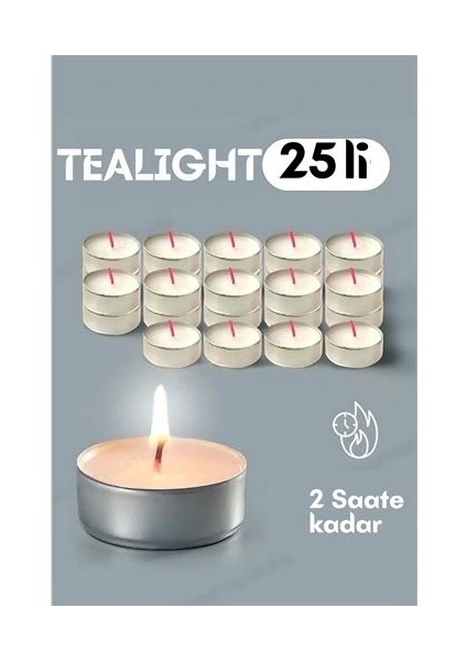 Tealight Mum 25 Adet - Kokusuz Dekoratif Mum
