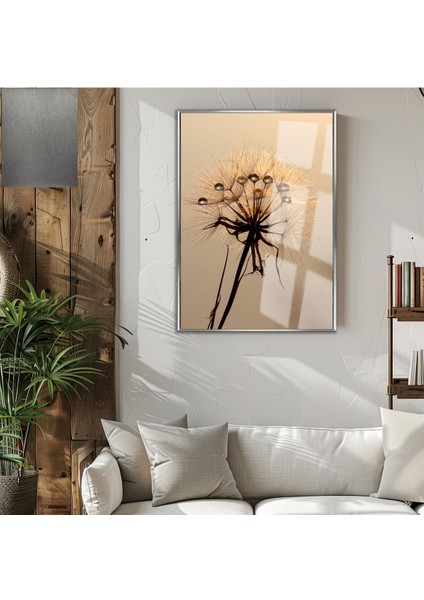 |karahindiba Modeli(Dandelıon)|çerçeveli Cam |çerçeveli Temperli Cam Tablo Tekli Dikey