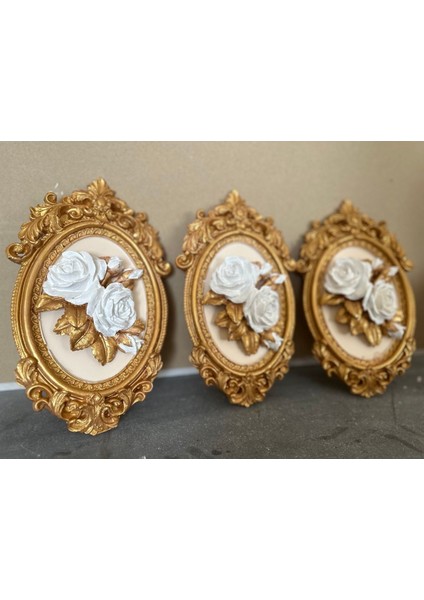 Duvar Tablosu 3lü Set Gül Detaylı Tablo Masa Duvar Tablosu