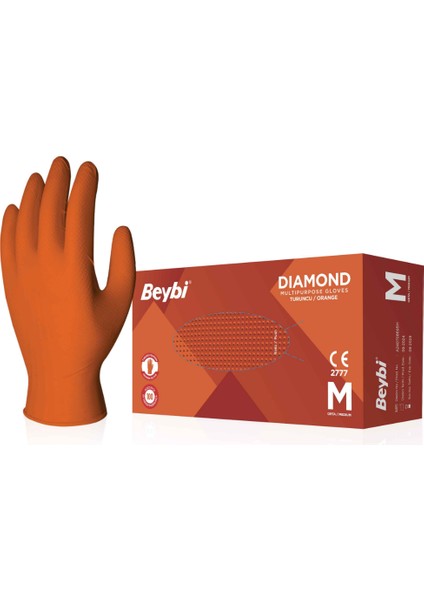 Diamond Turuncu Nitril Muayene Eldiveni Pudrasız (M) 100 Lü