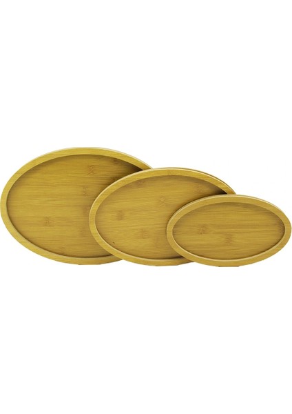 Oval - 3lü Set Ahşap Mdf Sunum Tepsi Seti 14X23.5CM - 19.5X29.5CM - 23.5X33.5CM (5047)