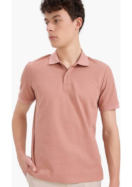 Yeni Sezon Regular Fit Polo Yaka Kısa Kollu Dokulu Waffle Polo Tişört