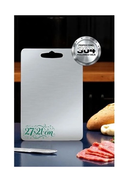 Kesim Tahtası - Profesyonel 304 Paslanmaz Çelik Doğrama Tahtası 27X21 cm