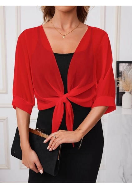 Kadın Truvakar Kollu Önden Bağlamalı Kısa Şifon Bolero Ceket fiyatları
