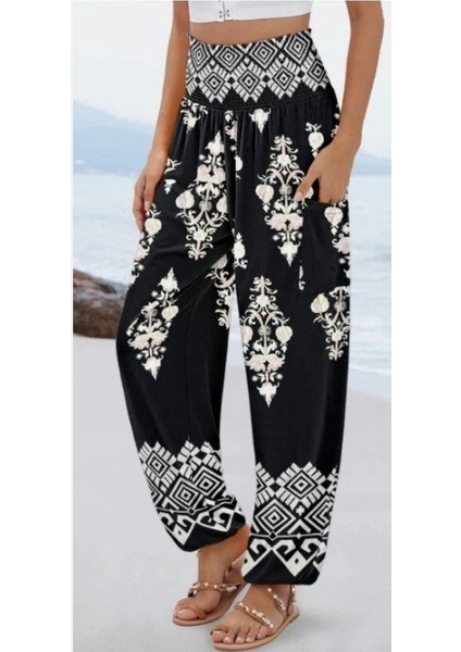 Kadın Yüksek Bel Desenli Lastikli Süprem Pantolon modelleri