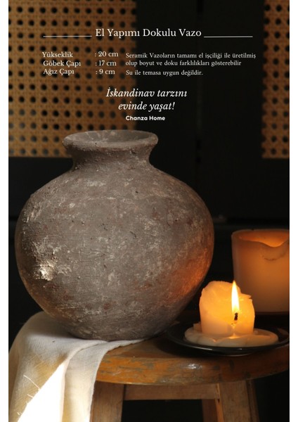 Eskitme Kahve Gri Renkli Dokulu El Yapımı Seramik Vazo Dekoratif Vazo fırsatları