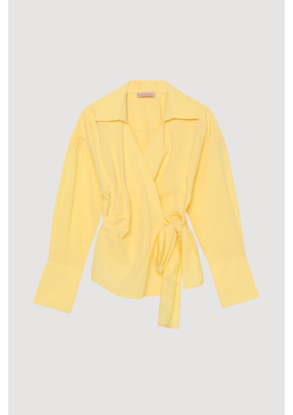 Bağlama Detaylı Kruvaze Sarı Kadın Bluz BLZ00130