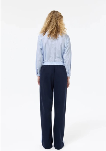 Kumaş Matchli Çizgili Lacivert Kadın Pantolon PNT00256 fırsatları