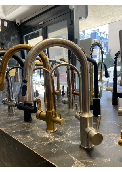 Inox Arıtmalı Spiralli Mutfak Bataryası Mat Krom Spiralli Armatür fiyatları