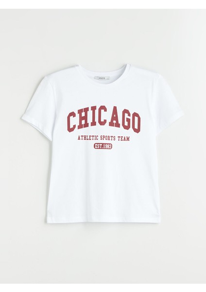 Yeni Sezon Bisiklet Yaka Chicago Baskili Kadin Tisort - S5Q967Z8 indirimleri