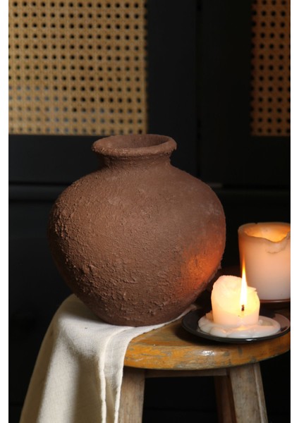 Kahverengi Dokulu El Yapımı Seramik Vazo Kahve Dekoratif Küçük Vazo