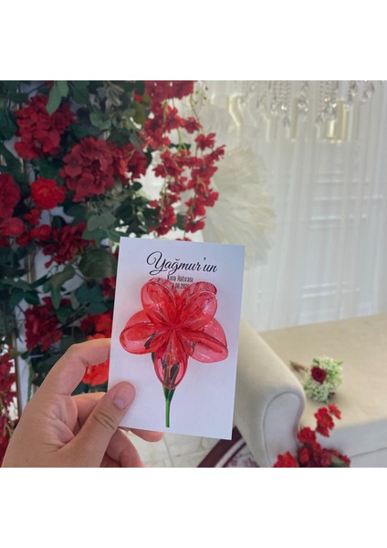 Kırmızı Lotus Toka Kına Hediyeliği Kartlı Lotus Toka fiyatları