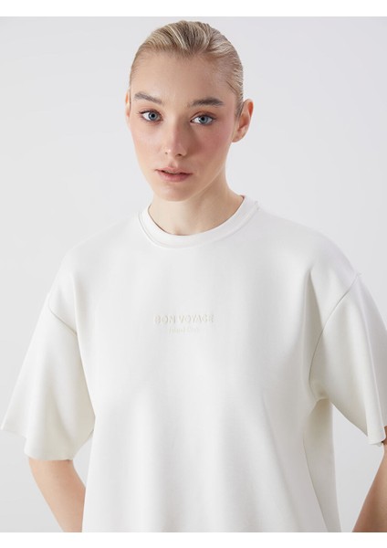 Yeni Sezon Bisiklet Yaka Baskili Oversize Kadin Tisort - S5PN00Z8
