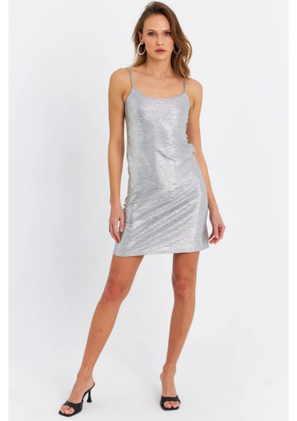 Kadın Gümüş Rengi Varaklı Mini Elbise RSP1054 fiyatları