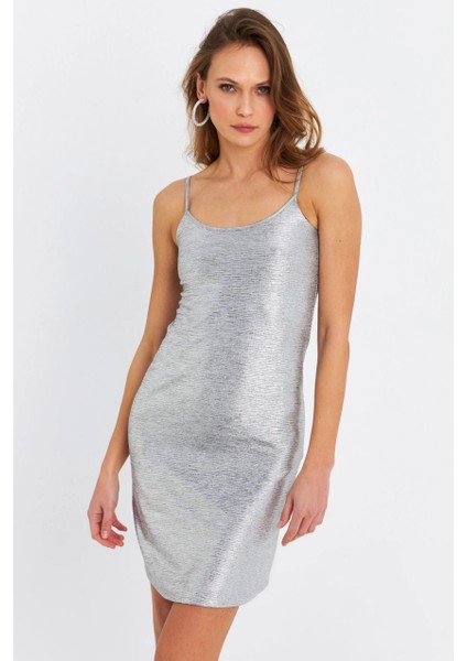 Kadın Gümüş Rengi Varaklı Mini Elbise RSP1054 modelleri
