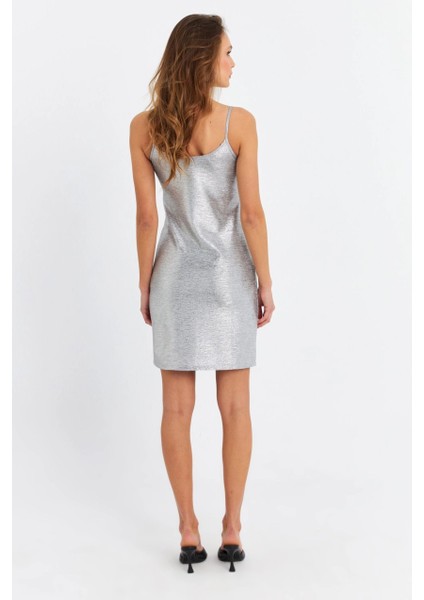 Kadın Gümüş Rengi Varaklı Mini Elbise RSP1054 indirimleri