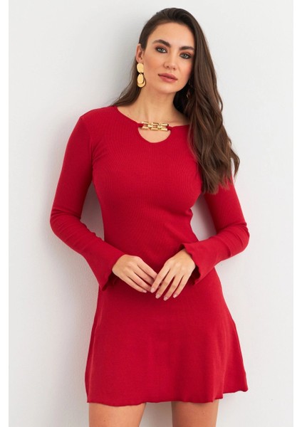 Kadın Kırmızı Yakası Aksesuarlı Mini Elbise FRY2267 fiyatları