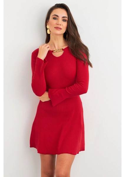 Kadın Kırmızı Yakası Aksesuarlı Mini Elbise FRY2267 fırsatları