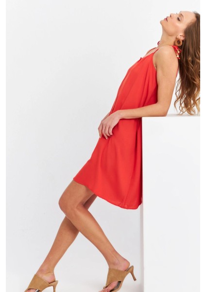 Kadın Kırmızı Düğmeli Mini Elbise PC20655 fiyatları