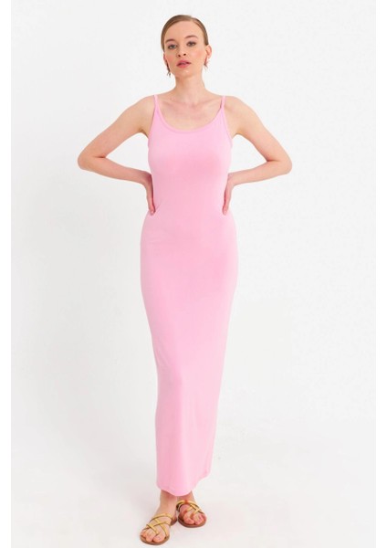 Kadın Pembe Ayarlanabilir Askılı Maxi Elbise MEN2004 modelleri