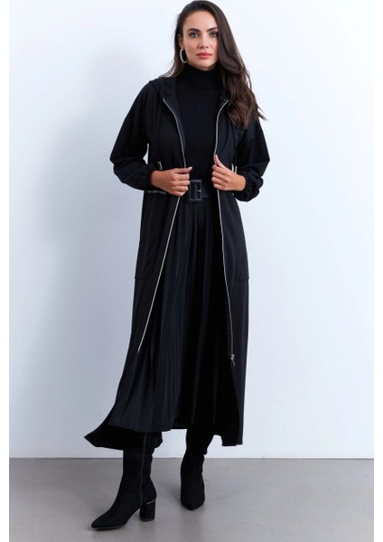 Kadın Siyah Fermuarlı Taşlı Sweat Elbise MASF21 modelleri